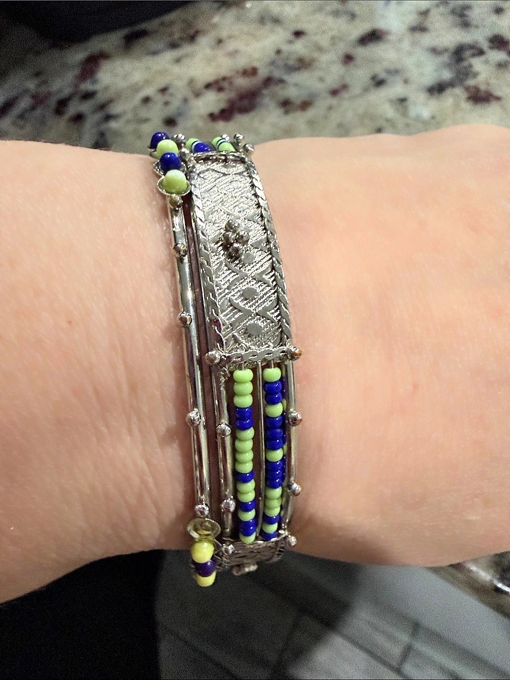 Beaded Silver Blue Bracelet